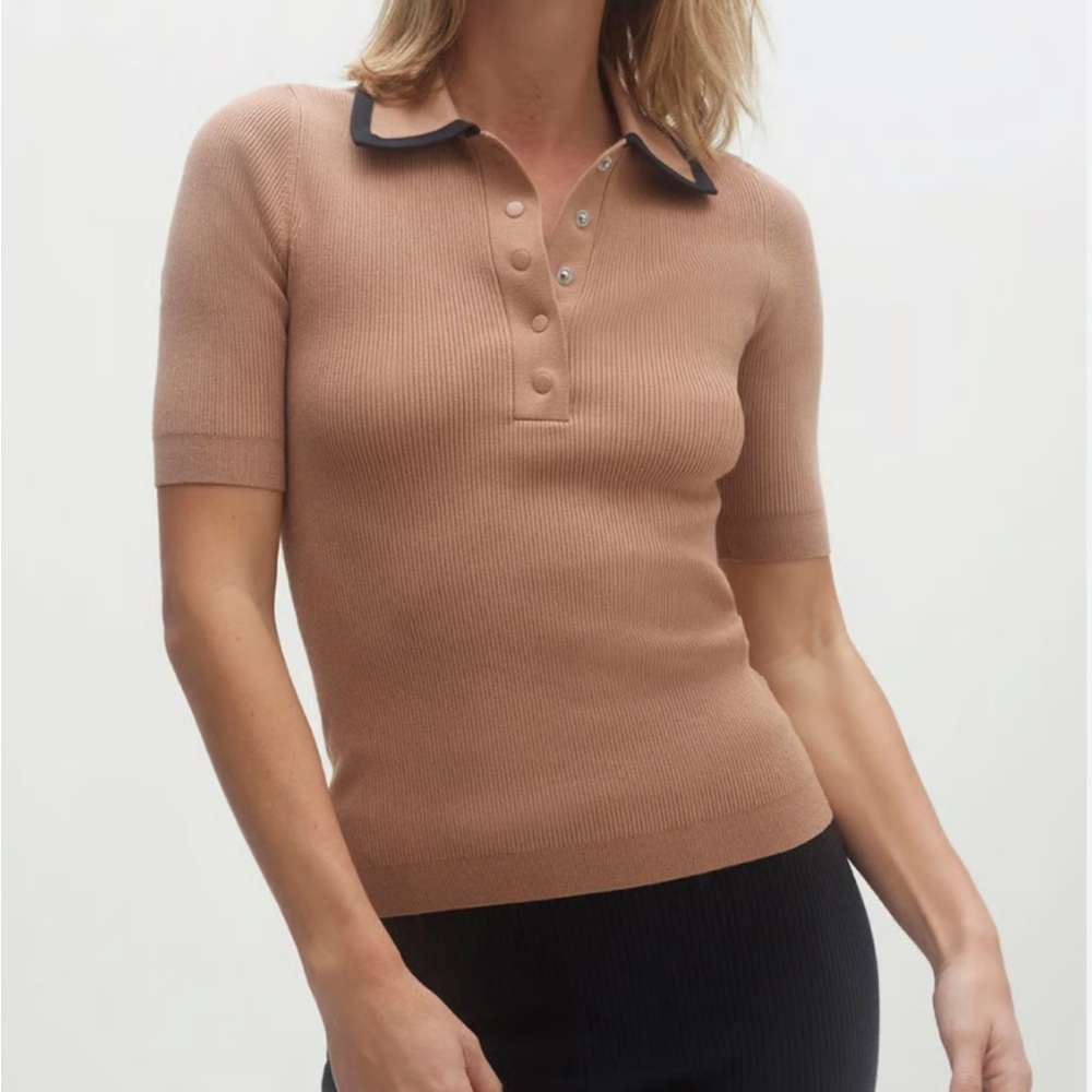 NWT NakedCashmere Black Polo Shirt with Tan Accents